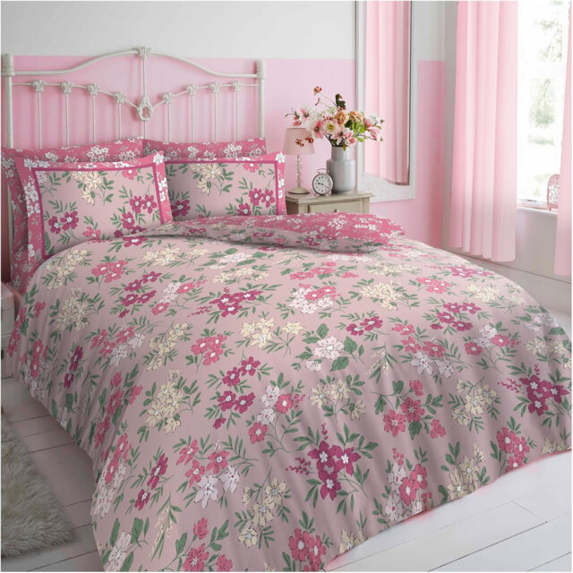 Blossom Duvet Cover Set with Matching Pillowcases, Soft Printed Polycotton Bedding, Single Double King