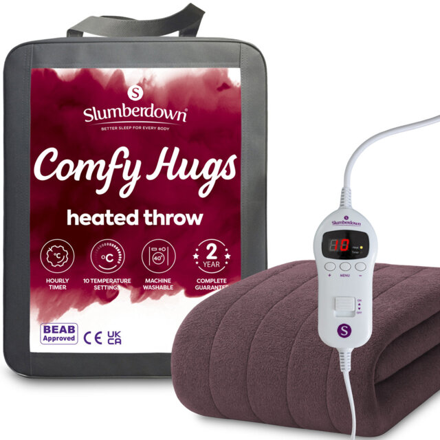 Slumberdown Comfy Hugs Heated Throw – Large Electric Blanket for Beds, Sofas & Settees, Ultra-Soft Fleece with 10 Heat Settings & Adjustable Timer – W