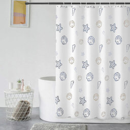 180×200cm 130GSM Waterproof Anti-Mould Polyester Shower Curtain with 12 Rings