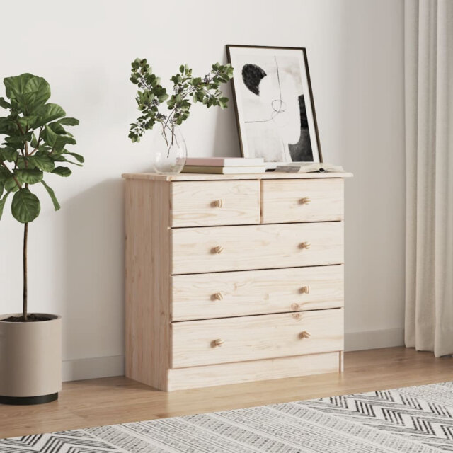 Mamon Solid Wood 77cm W 5 - Drawer Chest of Drawers