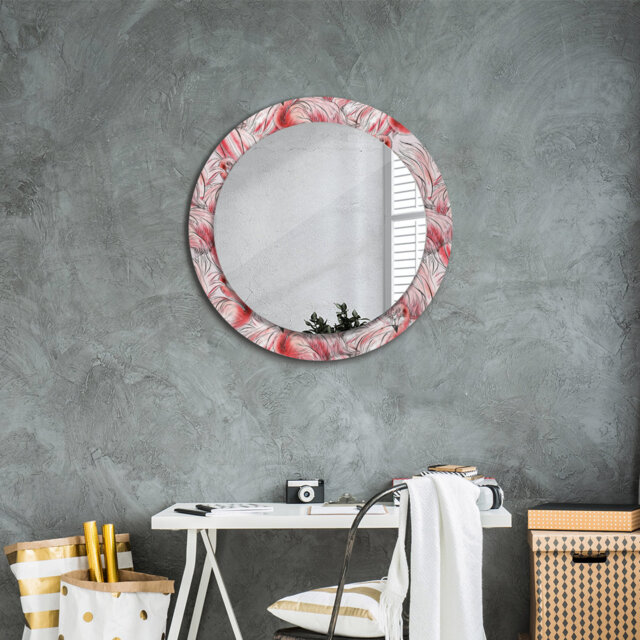 Huldar Round Glass Framed Wall Mounted Accent Mirror in Red/Pink