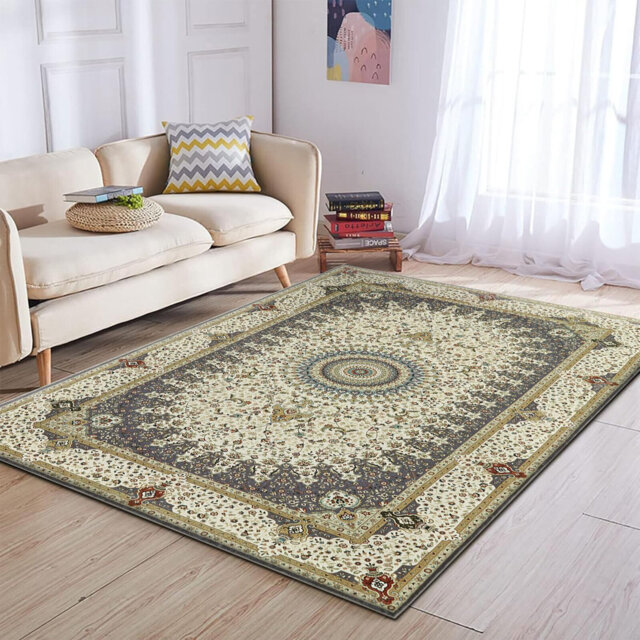 Soft Cashmere Feel Area Rug – Non Slip Low Pile Living Room & Bedroom Carpet, Machine Washable