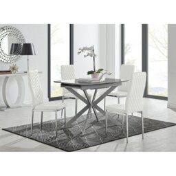 Eubanks Modern High Gloss Extendable Dining Table Set with Luxury Faux Leather Dining Chairs