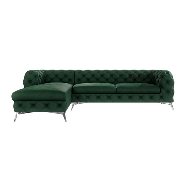 Chesterfield Corner Chaise Sofa  with Silver Metal Legs