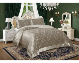 Emilia Bedspread Set with Pillow Shams – Luxury Jacquard Damask Coverlet Bedding for Double, King & Super King Sizes
