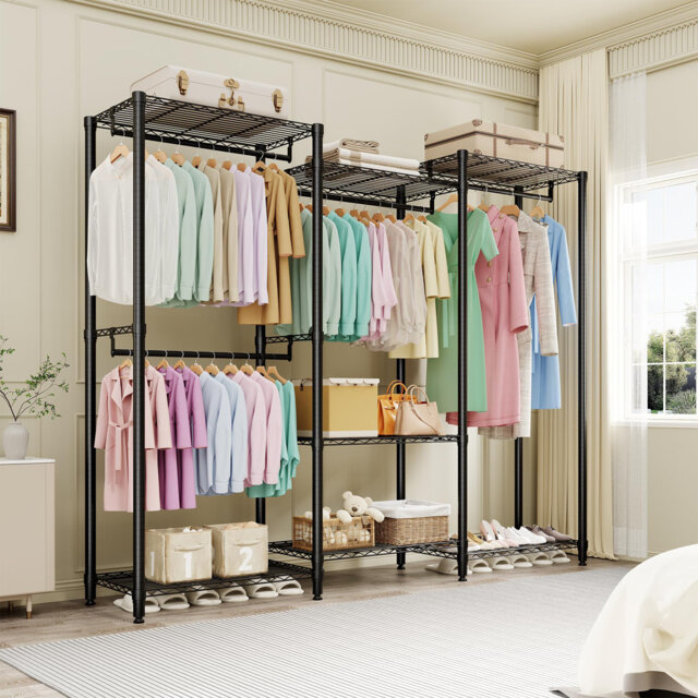 Heavy Duty Metal Garment Rack - Freestanding Closet Organizer System - Adjustable Shelves & Hanging Rods - Large Capacity Storage for Bedroom, Laundry