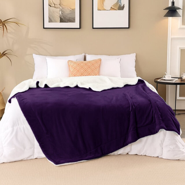 Sherpa Fleece Fur Thick Reversible Blanket Throw