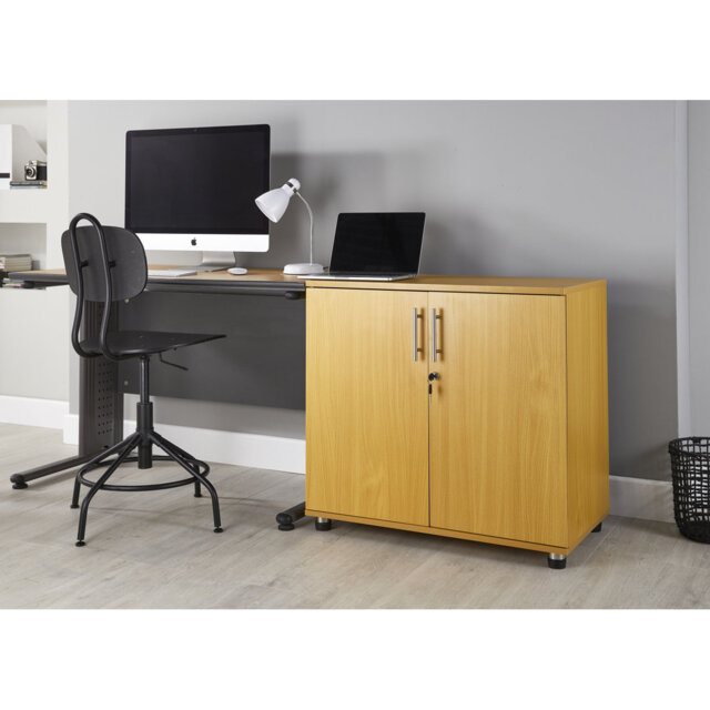 Marjorie Wood Storage Cabinet with Lock, 2 Door Locking File Tool Cabinet Cupboard with Adjustable Shelf