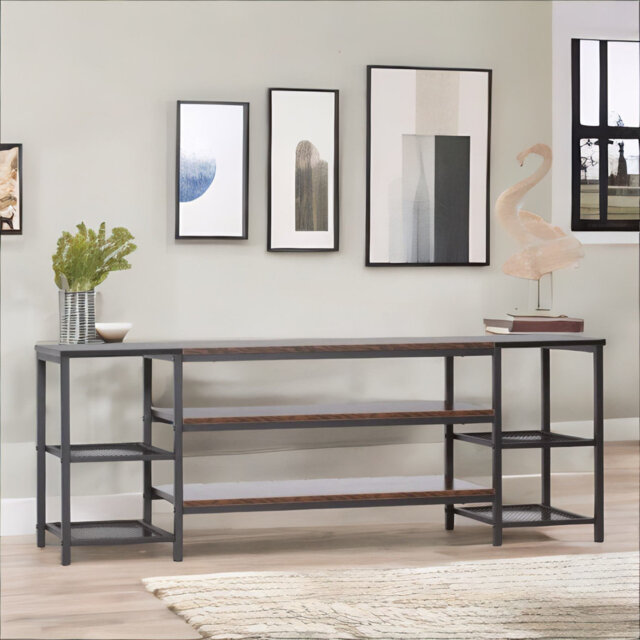 "Alanieta Rustic Industrial 3 Tier TV Stand for TVs up to 50"" with Storage Shelves Living Room"