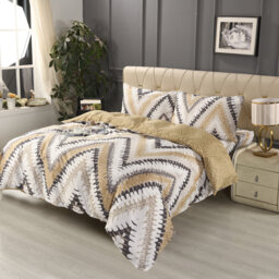 Bliss Complete Bedding Set Wave Beige Duvet Cover Fitted Sheet With Matching Pillow Case