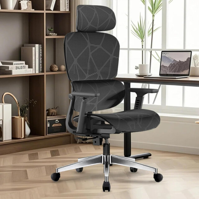 Reclining Mesh Ergonomic Office Chair Adjustable Lumbar Headrest 3D Armrest Heavy Duty Metal Base, Black