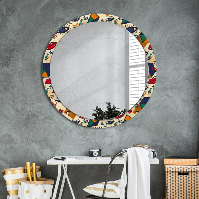 Huldar Round Glass Framed Wall Mounted Accent Mirror in Multicolour