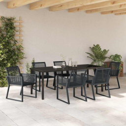 Garden Dining Set Black Powder-Coated Steel Outdoor Furniture Terrace