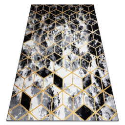 Modern rug GLOSS for the living room, bedroom, study, elegant, glamor, art deco, 3D cube black / gold / gray