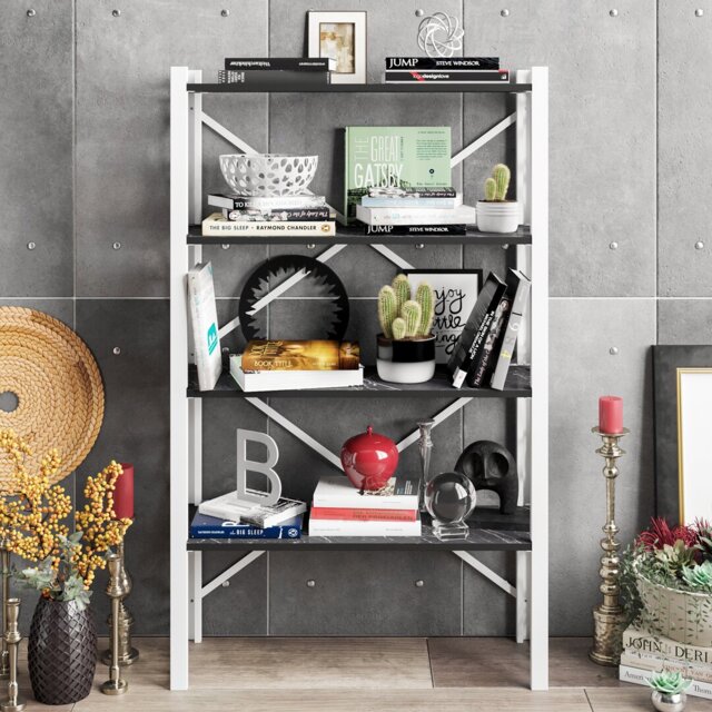 147.32cm H x 88.9cm W Metal Etagere Bookcase