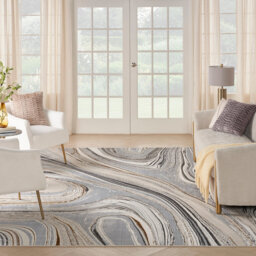Grey Abstract 10Mm Thick Anti Shed Rug For Bedroom, Dining Room, Stain Resistant Modern Area Rug