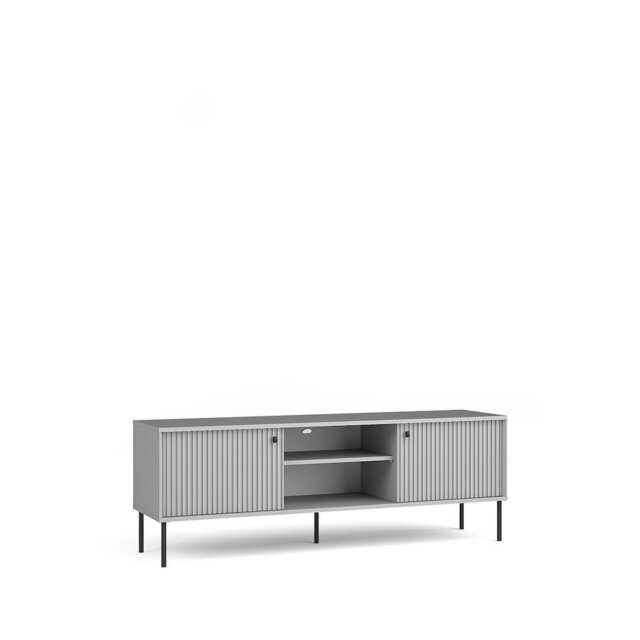 Modern Grey TV Cabinet 156cm - Black Metal Accents & Cable Management for a Sleek, Organised Living Room