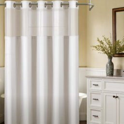 White Waffle Hookless Shower Curtain with Snap on Liner Shower Curtain 180 x 188 cm