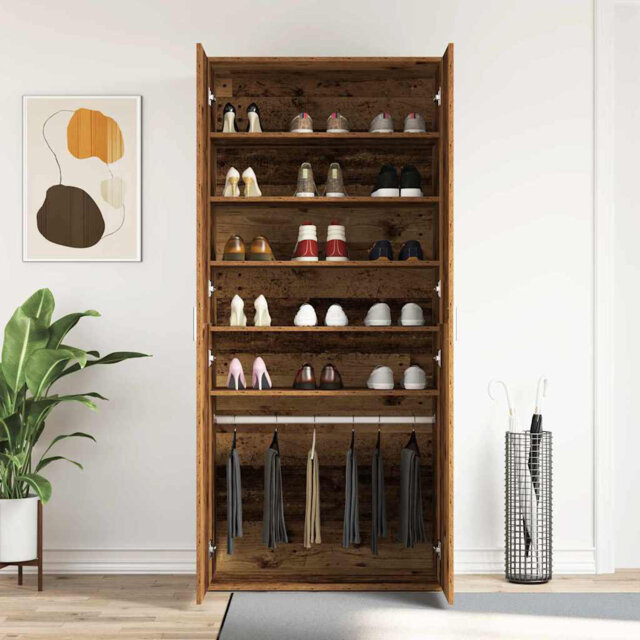 Shoe Cabinet With Door 80 X 39 X 180 Cm Engineered Wood