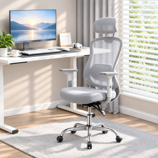 Ergonomic Mesh Office Chair with 3D Armrests, Adjustable Lumbar Support & Headrest, High-Back Computer Desk Chair for Home Office