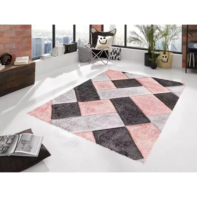3D Shaggy Rugs Modern Geometric Design Large Area Rugs For Living Room Bedroom Thick Fluffy Floor Mats Small Door Mat_PNK*