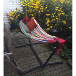 Double Cotton Hammock with Space-Saving Steel Stand Including Carrying Bag