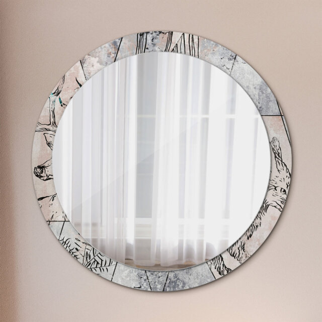 Huldar Round Glass Framed Wall Mounted Accent Mirror in Grey/Black