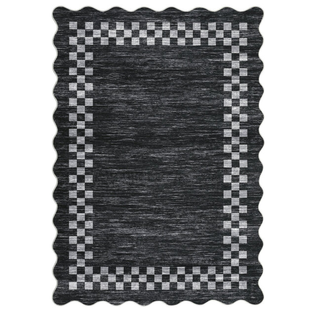Scalloped Area Rug Washable Rugs for Living Room, Modern Border Throw Floor Carpet for Bedroom Non Slip Mat with Rubber Back Nursery Rug for Dining Ro