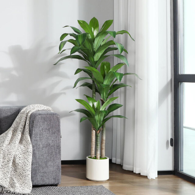 Artificial Dracaena Plant 180Cm Fake Tall Tree With White Planter,Faux Dragon Tree Plant Indoor Floor Porch Home Decor Office Living Room,1Pcs