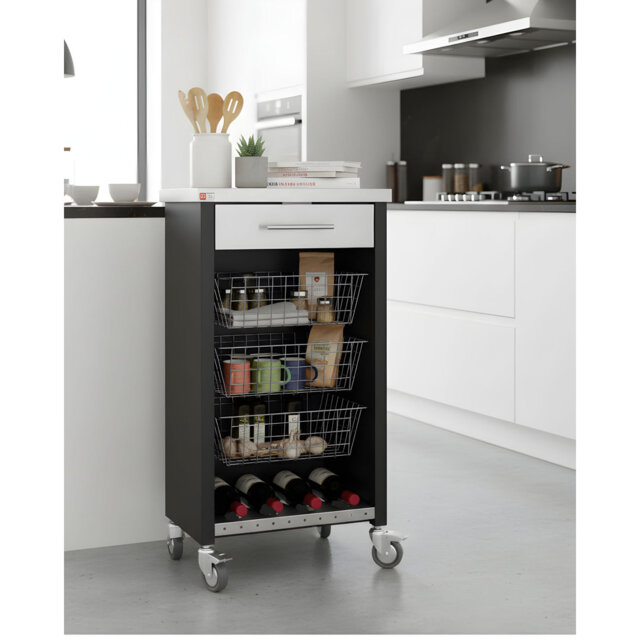 Chelsea 48cm W Steel Kitchen Trolley with Stainless Steel Top and Locking Wheels