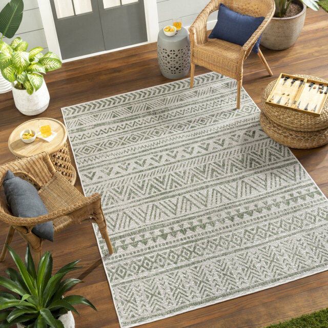 Trachoni Indoor & Outdoor Boho Moss Green Rug