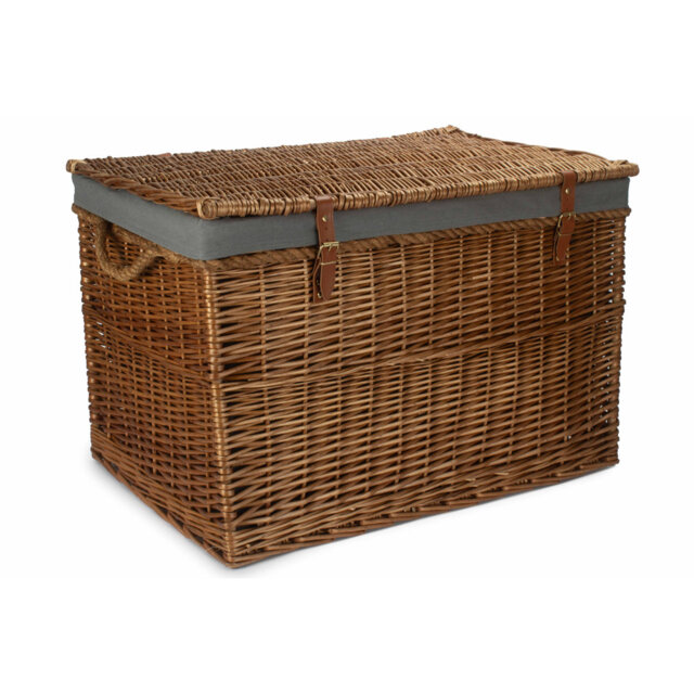 Fleur De Lis Wicker Storage Hamper Basket with Lining