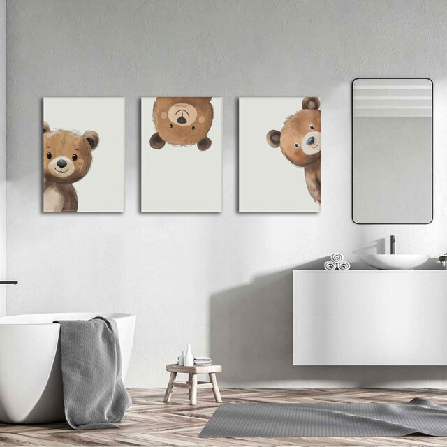 3 Piece Baby Bear Canvas Wall Art For Nursery Funny Animal Wall Art Cute Bear Pictures Wall Decor Kids Baby Boy Animal Art Prints For Children's Room