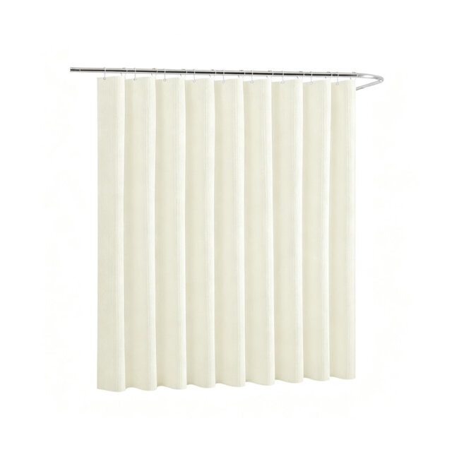 Extra Wide 275 x 182 cm Waffle Shower Curtain with 18 Plastic Hooks, White