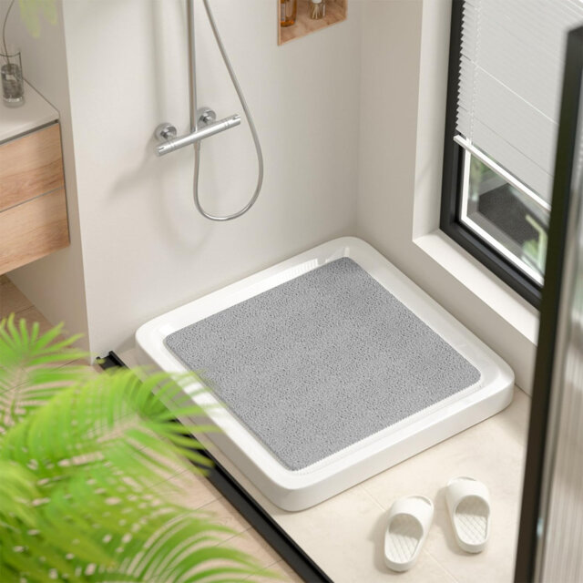 Square Shower Mat Non Slip Anti Mould, 53 x 53cm Soft PVC Loofah Shower Mat for Inside Shower, Bath Mat Anti Slip With Drain, Quick Drying Shower Bath