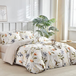 King Size Duvet Cover Sets 4 Piece Sage Green Bedding Set with Fitted Sheet - Floral Patter