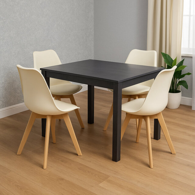 Dining Table Set with 4 Plastic Chairs Modern Dining Furniture