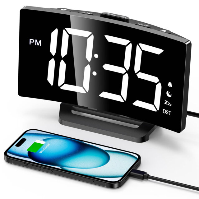 Adjustable Night Mode Digital Alarm Clock: 5 Brightness Levels, USB Charging, Dual Alarm, Snooze, Power-Outage Memory