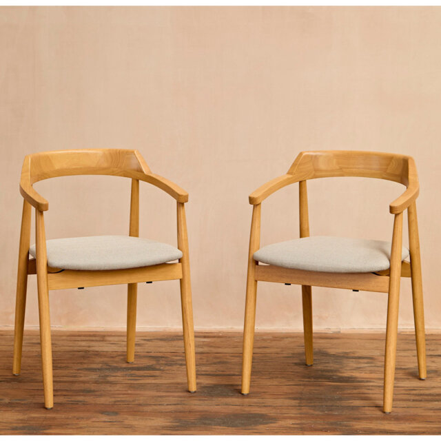 Fawn Linen Dining Armchairs - Set of 2 - Black Oak Legs