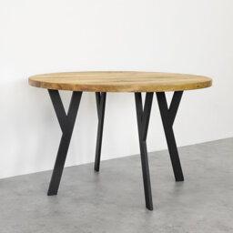 Abi Oak Round Solid Wood Top Metal Base Dining Table