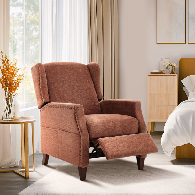 Push-Back Armchair with Storage Pockets - Nail-Head Trim & Wingback Design