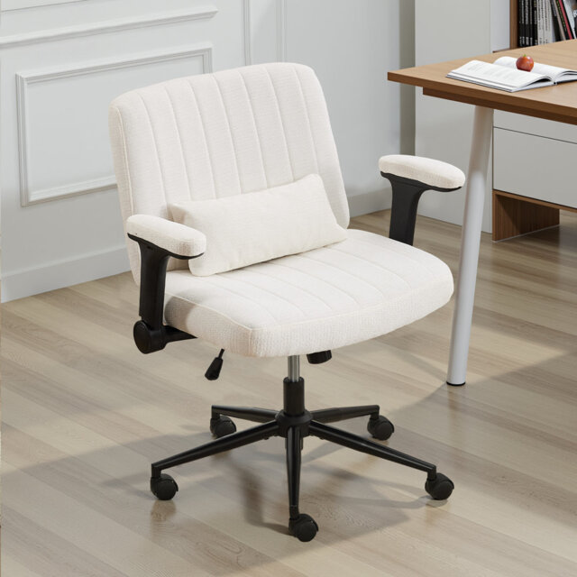 Criss Cross Office Chair With Wheels And Adjustable Flip Arms, Wide Cross Legged Desk Chair For Home Office, Bedroom, Flat