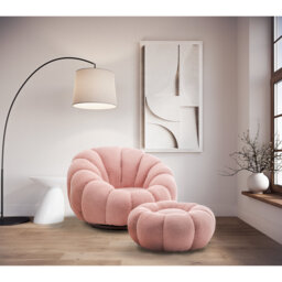 Mirielle Perse Teddy Boucle Swivel Accent Chair with Footstool