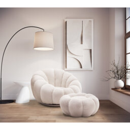 Mirielle Perse Teddy Boucle Swivel Accent Chair with Footstool