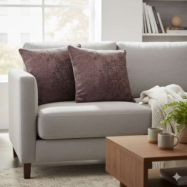 Belmont Cushions with Covers Set of 2 Chenille Texture Filled Square Cushion Knife-Edge Finish Decorative 55x55cm Aubergine