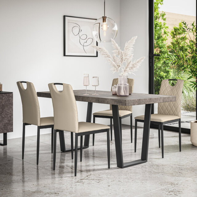 Davius Dining Table And Chairs -  Table Top w Legs + Davius Faux Leather Dining Chair Set Of 4