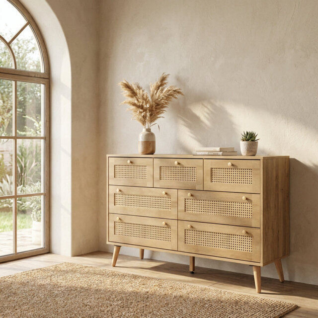 Anisjon & Rattan 7 Drawer Chest Of Drawers
