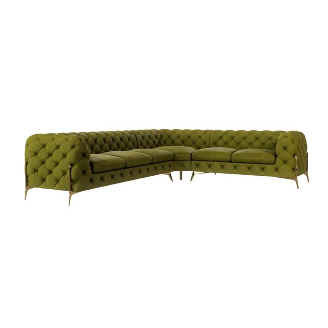 Chesterfield Corner Sofa L-Shape  with Gold Metal Legs