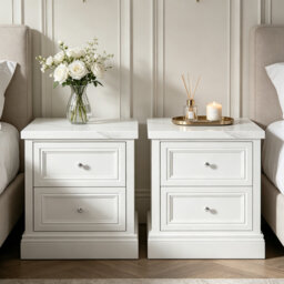 Vcswc 60Cm 2 Drawers Faux Marble Top Bedside Cabinets Fully Assembled Freestanding