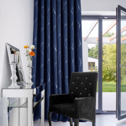2 Panels Blackout Curtains Thermal Insulated Silver Wave Line Foil Printed 66 x 90 Inch(Width x Length), Navy Blue